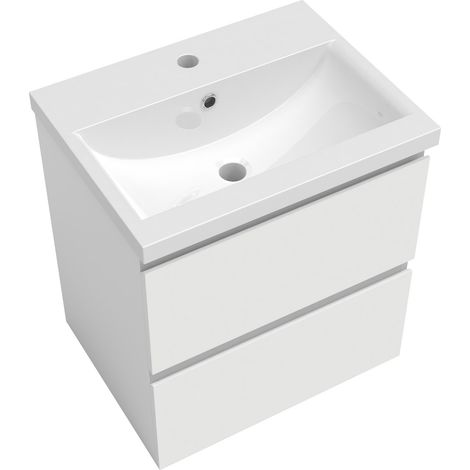 Bathroom Vanity Unit with Basin Storage Cabinets Flat Pack - 500mm Matt White + Wall Hung (1/5)
