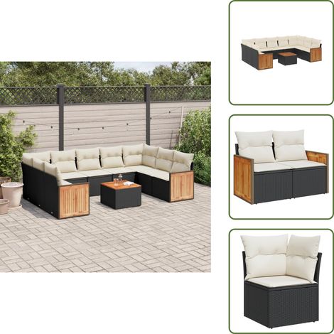 10-tlg. Garten-Sofagarnitur mit Kissen Schwarz Poly Rattan - Gartenmöbel Set - Rattan Möbel - Outdoor Lounge - Esstisch - Sofas (1/5)