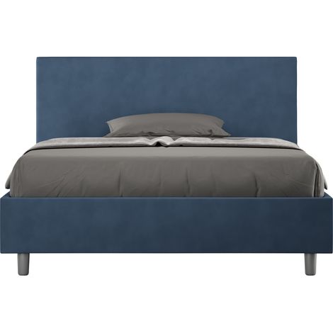 Lit double 160x200 cm tissu bleu Adelyne-Option Avec sommier et coffre (1/3)