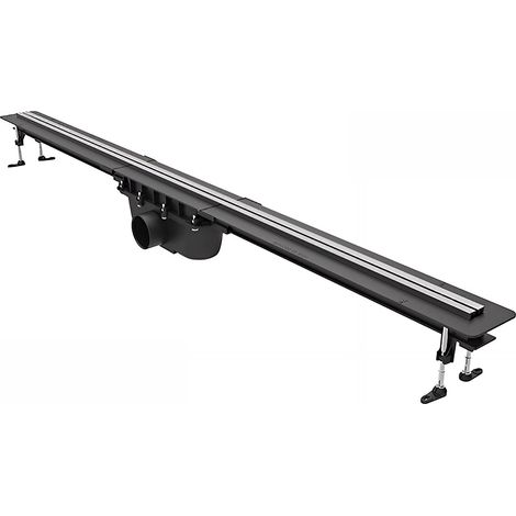 Valentin – Caniveau de douche recoupable 90 mm – Sortie horizontale – Longueur 400 à 1200 mm – 4 pieds réglables inclus – Bande d'étanchéité Butyl