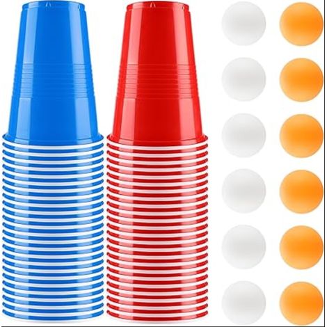 Beer Pong Cup Set, Cups with Ping Balls, Reusable for Drinking Games, Parties, Birthdays, Festivals, Weddings, Camping (1/5)