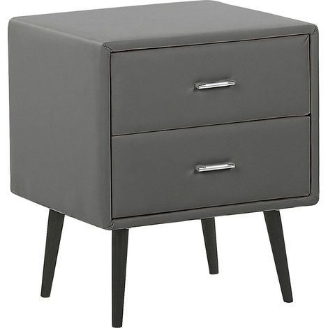 2 Drawer Bedside Table ESSONNE Faux Leather Grey