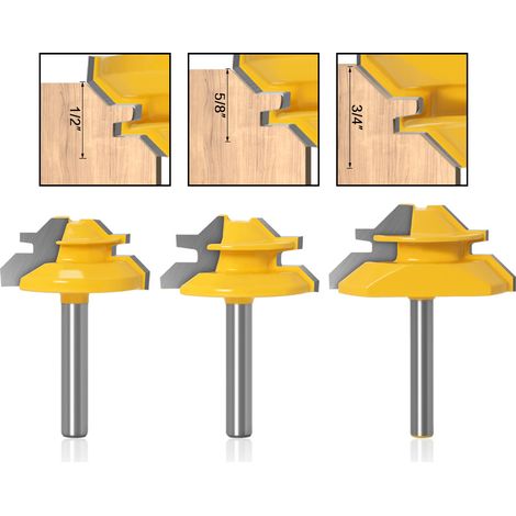 Nutfräser-Set mit 1/4-Zoll-Schaft, 3-teilig, 45°-Gehrungsfräser, 45-Grad-Arretierfräser-Set, für Holz-DIY-Möbel