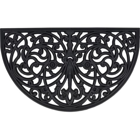 Paillasson Caoutchouc, 75 x 45 cm, antidérapant, résistant, extérieur, Tapis d’entrée, Ornements, Noir (1/5)