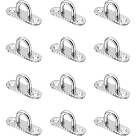 12 Pièces Crochet Inox M5 Crochets de Plafond U Crochet Plaque Oeillet Inoxydable pour Accrocher Chaises Suspendues Balançoire Auvent Accessoires (1/5)