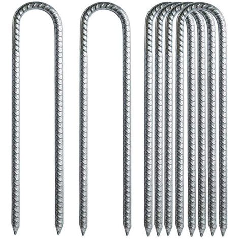 6 pièces 30CM Piquets de Sol en Forme de U, Acier galvanisé Ancrage de Tente Clous de Trampoline Crochets pour la sécurisation de clôtures, tentes, auvents, Camping, Trampolines