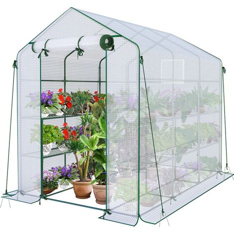 VOUNOT Invernadero de Jardín 143x215x195 cm Vivero Casero Plantas Cultivo con 12 Estantes, Blanco