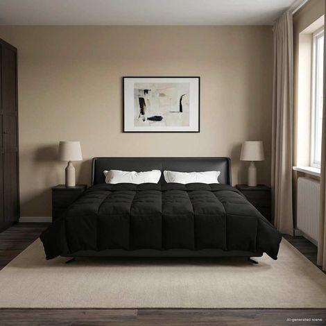 Winterbettdecke Gepolstert Schwarz 200 x 240 cm Mikrofaser