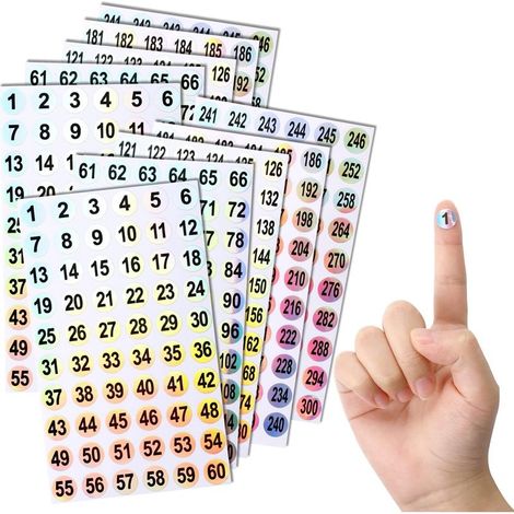 Un set di numeri autoadesivi riflettenti da 1 a 300 - 10 fogli di adesivi laser - 600 etichette autoadesive impermeabili - Numeri da forno per smistare, organizzare, classificare e materiale scolastic (1/5)
