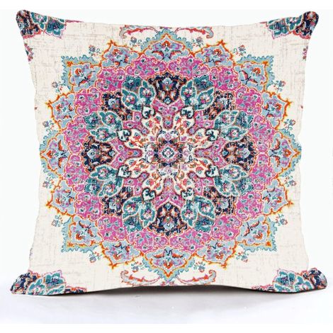 Kissenbezug im persisch-bohemischen Stil, 45 x 45 cm, Baumwolle und Leinen, Sofakissenbezug im Südwest-Landhausstil – kompatibel mit Kissenfüllungen in Standardgröße.
