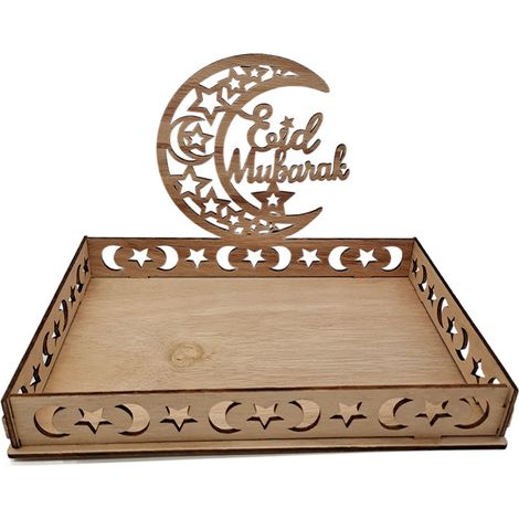 Plate En Bois - Plateau De Service Pour Desserts Et Confiseries - Décoration De Table Pour Aid Al-Fitr Et Ramadan - 1 Pièce (1/5)