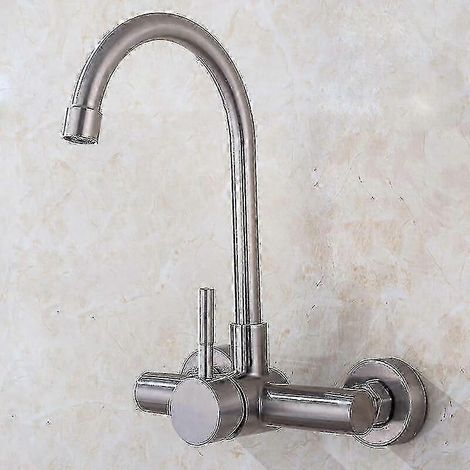 Robinet mural en acier inoxydable pour eau chaude et froide, au design incurvé et durable, adapté aux éviers de buanderie. (1/5)