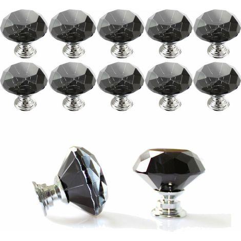 royaluxe -10 pièces 30mm verre armoire boutons diamant forme cristal verre tiroir boutons tiroir cuisine placard noir (1/5)