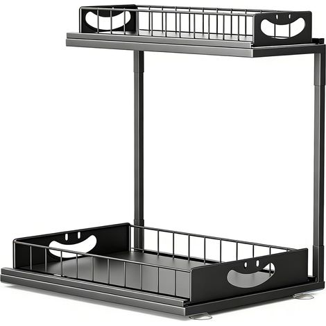 1 Organizer métallique Extensible, 2 Niveaux avec Tiroirs coulissants, Acier au carbone, Pour Cuisine et Salle de Bain (1/5)