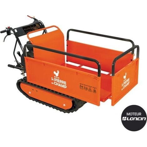 St Pierre Du Champ – Brouette motorisée thermique 196cc – Charge 500 kg – Benne extensible en acier – Chenilles caoutchouc renforcé pour terrains difficiles