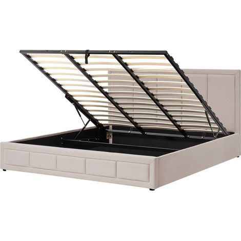 Letto ottomano minimalista in tessuto 180 x 200 cm Testiera imbottita Rete a doghe sollevabile beige Quiberon