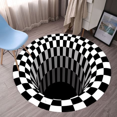 Schwarz-weiß karierter runder Teppich für Schlafzimmer, Nachttisch, Kleiderschrank, Fußmatte, Hängekorb, Computerstuhl, Couchtischmatte (Durchmesser 80 cm) FLITI