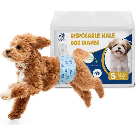52 Einweg-Hundewindeln für Rüden, Größe S, mit Nässeindikator, super saugfähig, hygienisch, mit auslaufsicherem Bauchbund (1/5)
