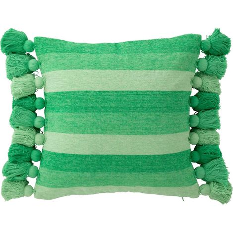 Coussin Déco à Pompons "Polly" 50x50cm Vert (1/2)