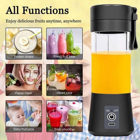 Mini blender-Appareil à smoothies-Mini blender rechargeable-Blender portable-Extracteur de jus de fruits-Noir (1/5)