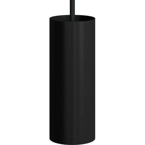 Lampada a sospensione completa di cavo tessile, paralume Tub-E14 e finiture in metallo  Con lampadina - Nero - Matter ON/OFF