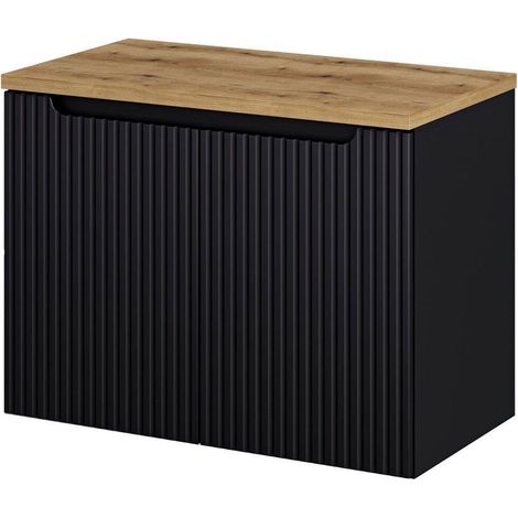 Mobile Sottolavabo NEWPORT da Parete con 2 Ante e Ripiano 80x60x40 cm - Nero/Effetto Rovere [en.casa]
