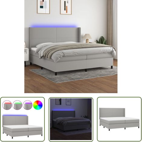 The Living Store Sommier à lattes de lit matelas LED Gris clair 200x200 cm Tissu - Sommier Tapissier - Lit Plateforme - Lit Avec Rangement - Lit Design - Lit Moderne (1/5)