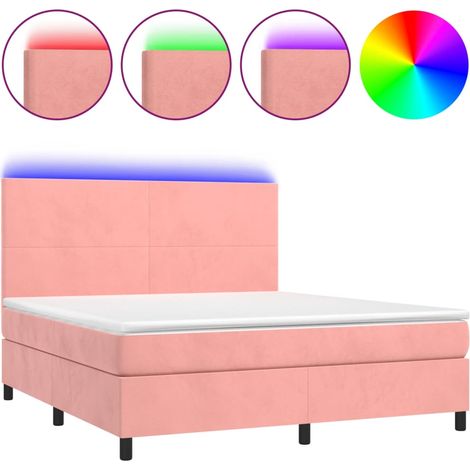 Maison Exclusive - Cama box spring colchón y LED terciopelo rosa