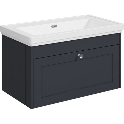 Balterley Butterton 800mm Wall Hung 1 Drawer Unit with Classic Basin No Tap Hole - Satin Dark Grey