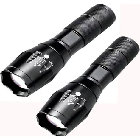 Lot de 2 lampes torches LED de survie - Lampe torche militaire - 1000 lumens - Étanche IP55 - Fonction zoom - 2 pièces (1/5)
