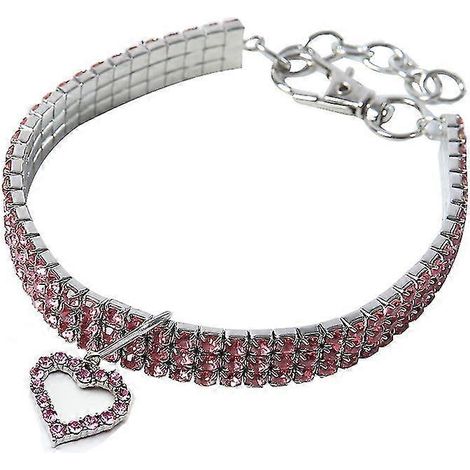Collier ras du cou fantaisie pour chien avec strass et mini strass en forme de cœur (1 pièce rose) (1/3)