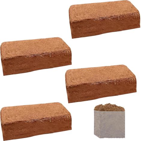 Set of 4 Coco Fibre Brick with High Expansion - Natural Coconut Fibre Bricks, Sealed Package, Ideal for Potted Plants and Gardens, Water Absorption 60% (1/5)