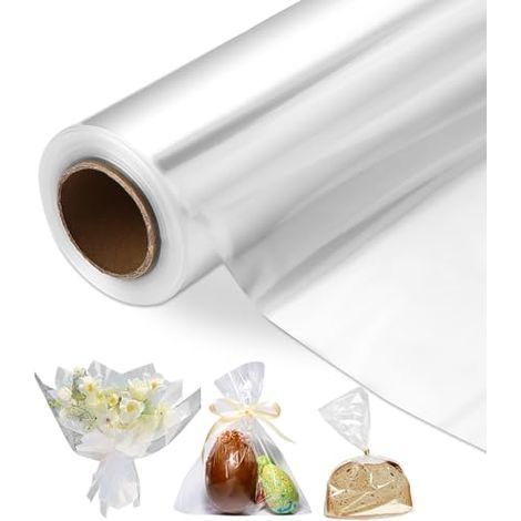 Papier Cadeau Rouleau Transparent 80CM x 20M - Cellophane Emballage 4.7Mils pour Bonbons, Cadeaux, Fleurs (Plier en 43CM) (1/5)