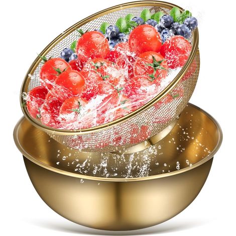 Passoire Riz À Laver En Acier Inoxydable Panier Égouttage 2 Pièces Avec Bassin En Métal Passoire À Mailles Fines Pour Laver Légumes Fruits Et Égoutter L’Eau 7.09 X 7.09 X 3.15 in (1/5)