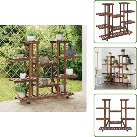 Blumenständer mit Rollen 110x25x115 cm Massivholz Tanne - Holzpflanzenständer - Tannenzapfenstender - Blumenträger - Gartenmöbel - Outdoor Möbel (1/5)