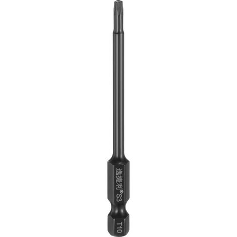 Embout Tournevis Sécurité Torx Magnétique Anti-Sabotage Outil T10 Tête Torx sécurité Taille de la tige hexagonale 1/4" Longueur totale 75mm 3" Dureté HRC58-60 Style Torx avec trou (1/5)