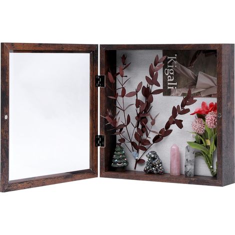 Cadre photo 3D en bois à remplir avec ouverture, 28 x 28 cm, marron foncé, cadre objet avec épingles et chevilles, pour boîte d'ombrage, cadeau pour la famille, les amis, le bureau, marron (1/5)