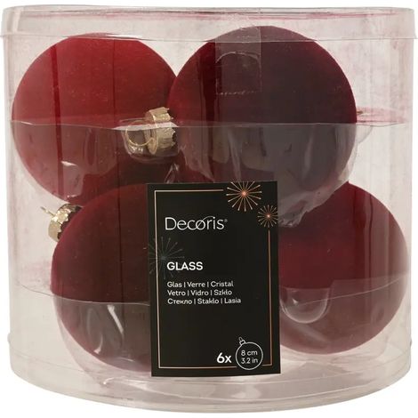 Box 6 palline di Natale in vetro floccato assortite Ø8 cm (1/3)