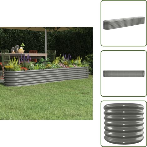 The Living Store Lit surélevé de jardin Acier enduit de poudre 260x40x36 cm gris - Jardinière Surélevée - Bac À Fleurs - Pots De Jardin - Décoration Extérieur - Potager Surélevé (1/5)
