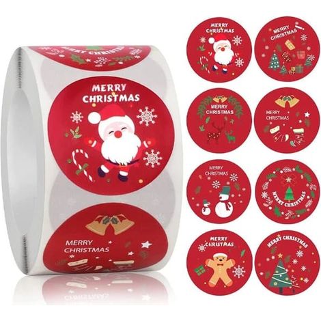 Décoration de Noël - Étiquettes autocollantes « Joyeux Noël » - 500 pièces - Idéal pour décorer des enveloppes cadeaux et des fêtes de Noël. (1/5)