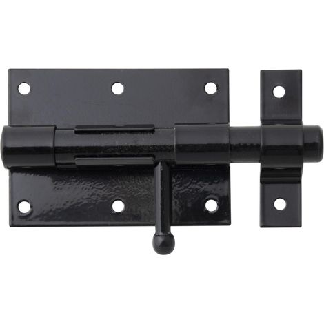 Verrou de box avec poignée ronde et boucle serrée plastifié, en noir platine 95 x 67 mm boulon Ø 15,5 mm longueur totale 135 mm kit de 10