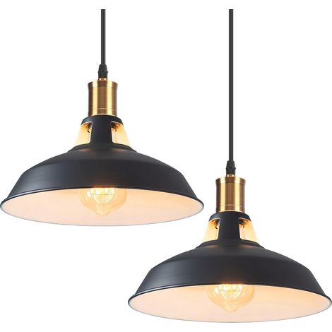 Lot de 2 Suspension Luminaire, 27CM Métal E27 Design Rétro Industriel, Câble Réglable Pour Cuisine Salon (1/5)