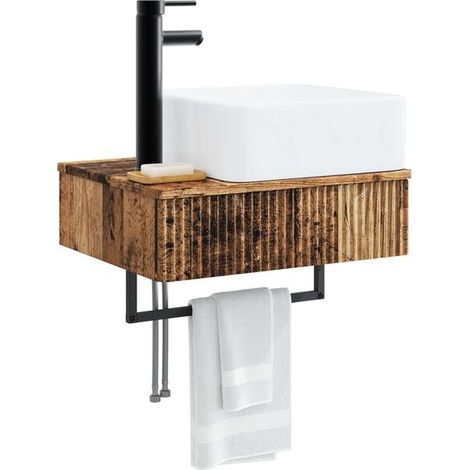 Lavabo Mural Rétro en Bois, Vasque Suspendue Style Vintage pour Salle de Bain, 53 x 35 x 39 cm (1/5)