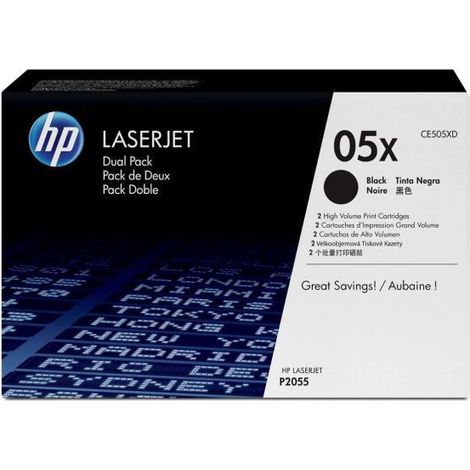 HP 05X Pack de 2 toners Noir grande capacite authentiques CE505XD (1/5)