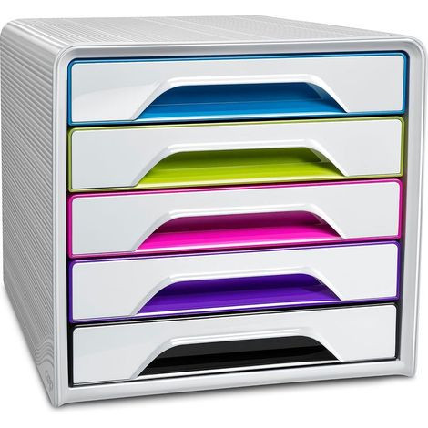 Bloc de classement Module Organisateur 5 tiroirs Rangement documents Bureau Smoove Gloss Multicolore Arctic (1/5)