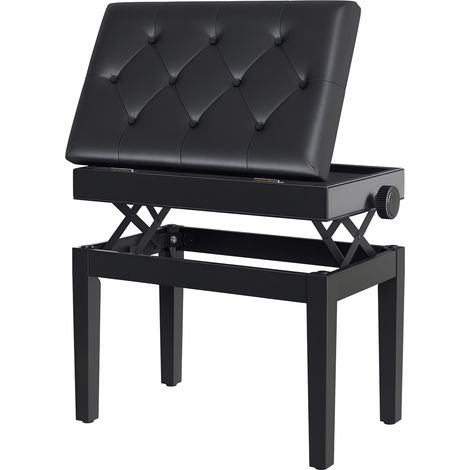 HOMCOM Klavierhocker Höhenverstellbar Klavierbank mit Verstecktem Stauraum, Pianobank mit Kunstleder Kissen Keyboardbank für Piano Keyboard 54,5 x 33 x 48-58 cm Schwarz (1/5)