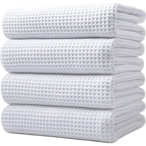 - 430 GSM Lot de 4 Serviettes de Bain en Microfibres - sèche Rapidement/ne Peluche Pas - Tissu alvéolé - 152,4 x 76,2 cm (1/5)