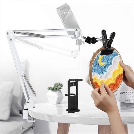 Verstellbarer weißer Stickrahmenständer für Bastelarbeiten, 3-in-1-Tischständer für Stickrahmen/Tablet/Smartphone, Stickrahmen (1/5)