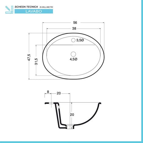Lavabo da incasso soprapiano ovale 56x47,5 cm in ceramica lucida (1/3)