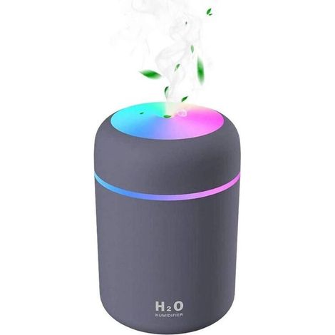 Humidificateur d'air, Mini Humidificateur USB Ultrasonique avec 7 Couleurs de Lumière Breath, Mode 2 Brumes, Arrêt Automatique, pour Chambre Bureau Auto Maison Bébé (Gris) (1/5)